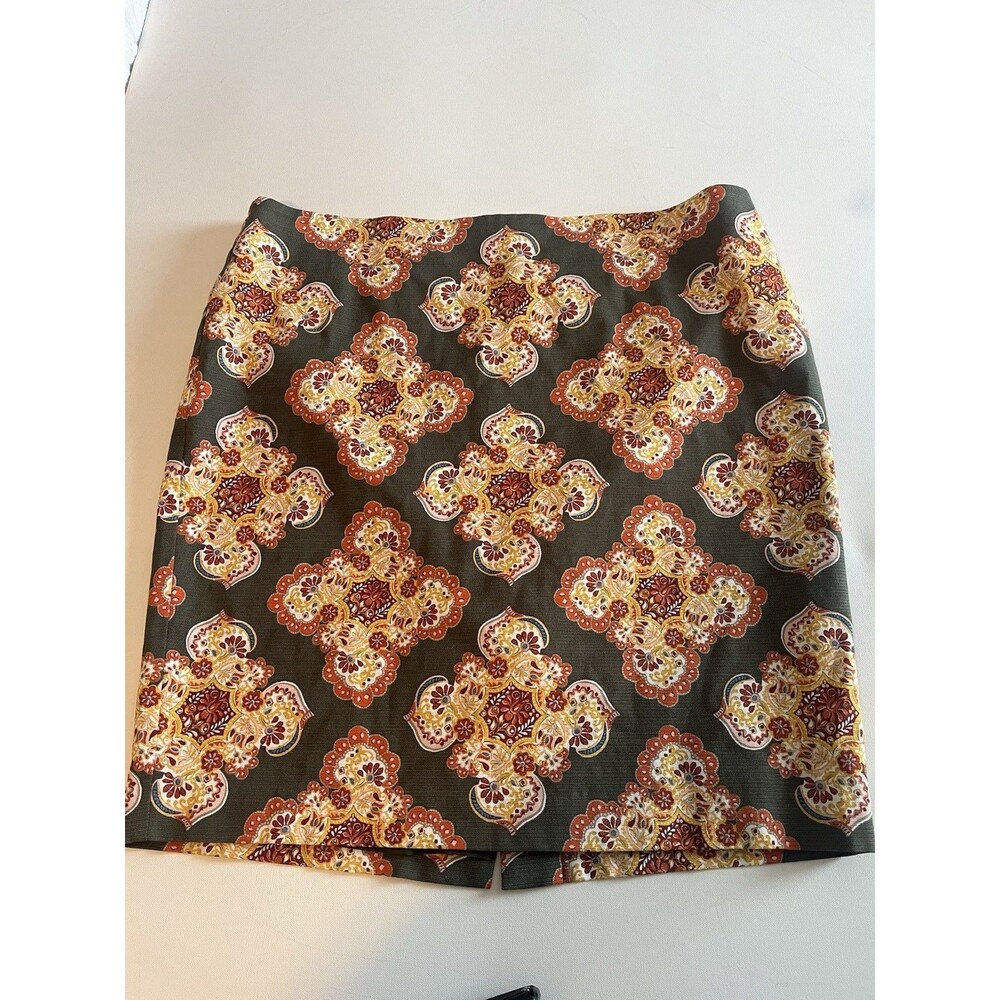 Ann Taylor Loft Brocade Print Green Skirt A-Line Size 18 Curvy Back Zipper